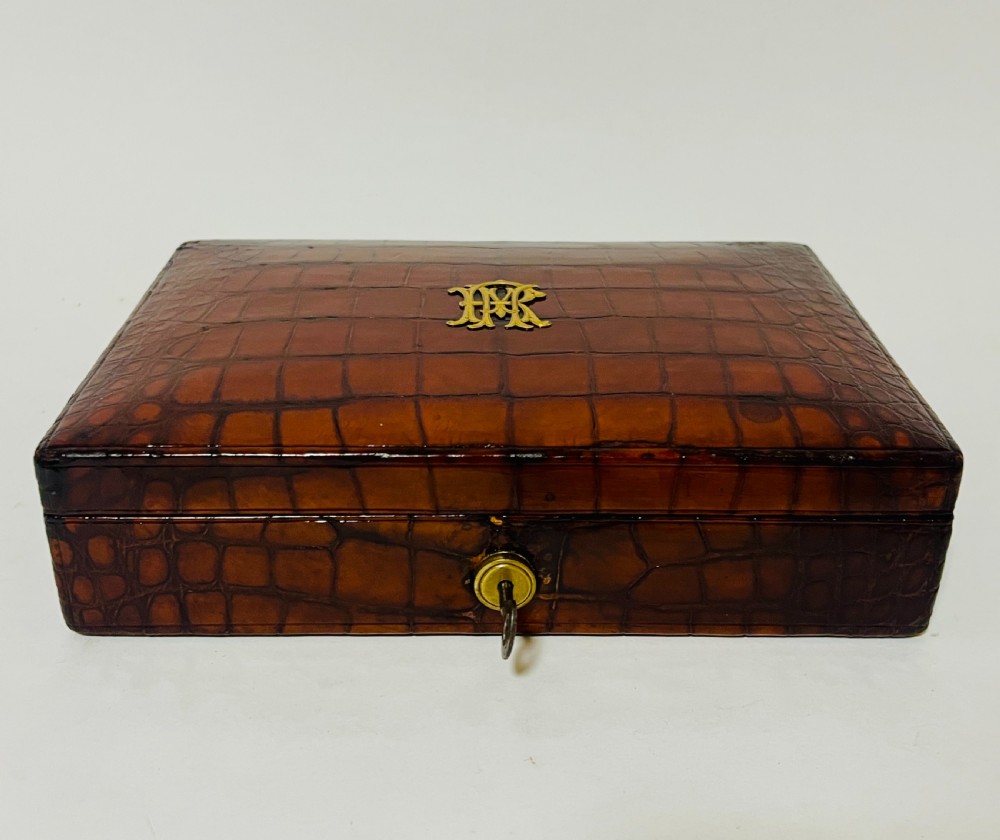 Antique Crocodile Leather Jewellery Box