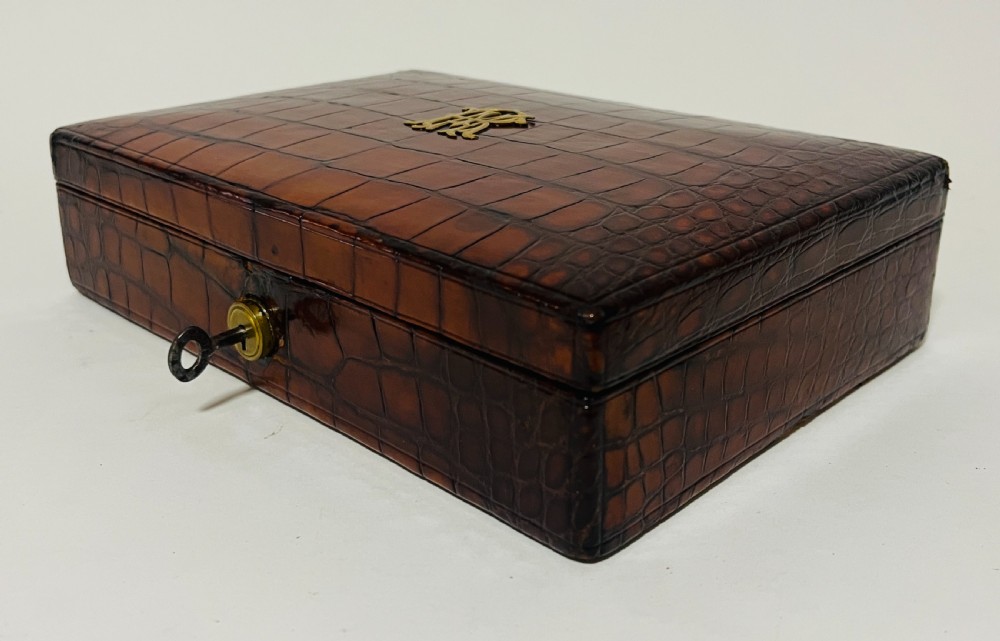 Antique Crocodile Leather Jewellery Box View IV