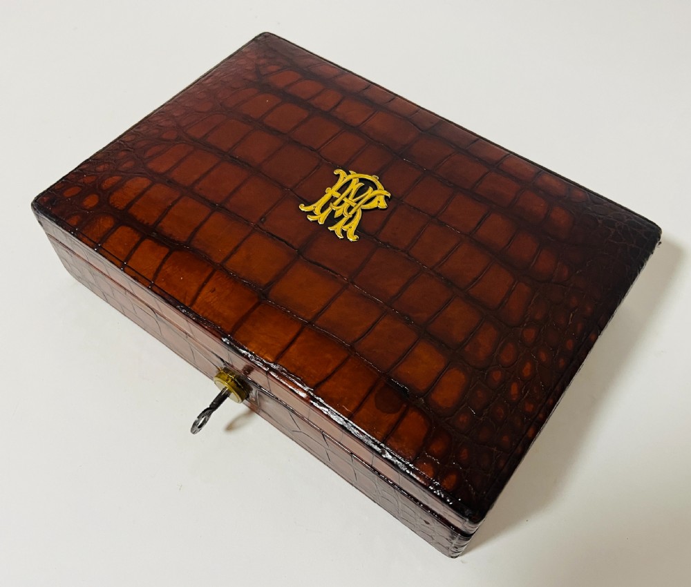 Antique Crocodile Leather Jewellery Box View V