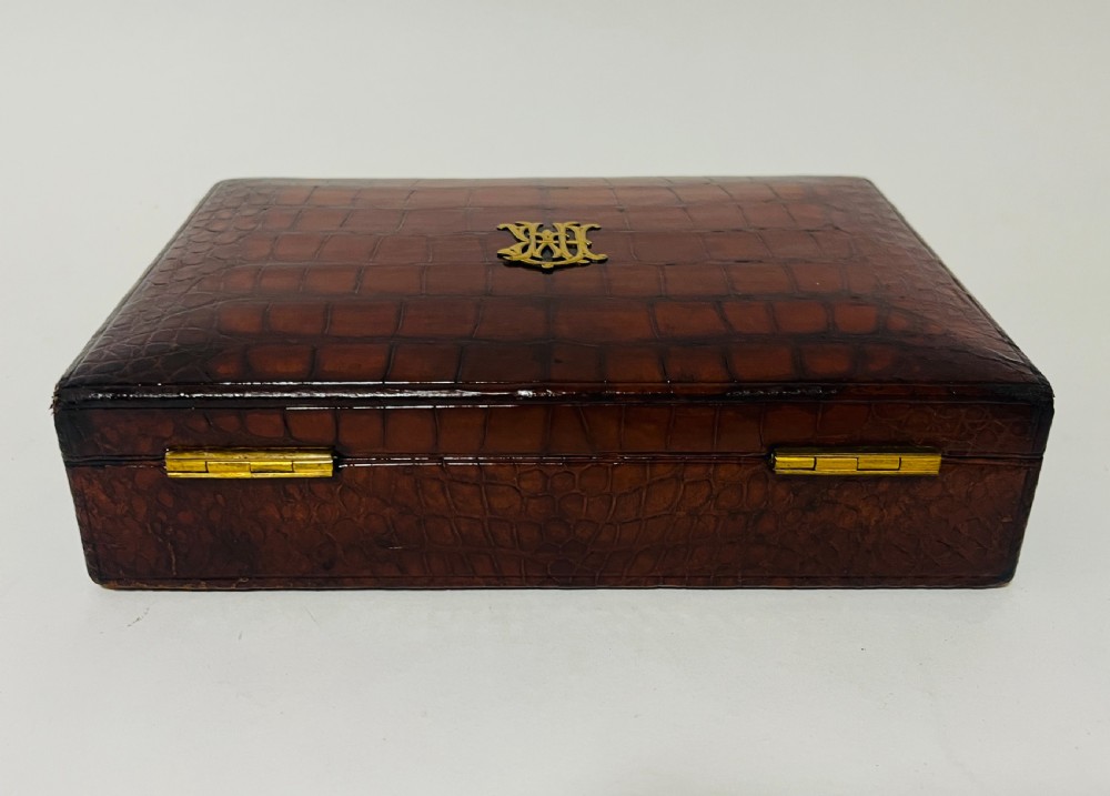 Antique Crocodile Leather Jewellery Box View VIII