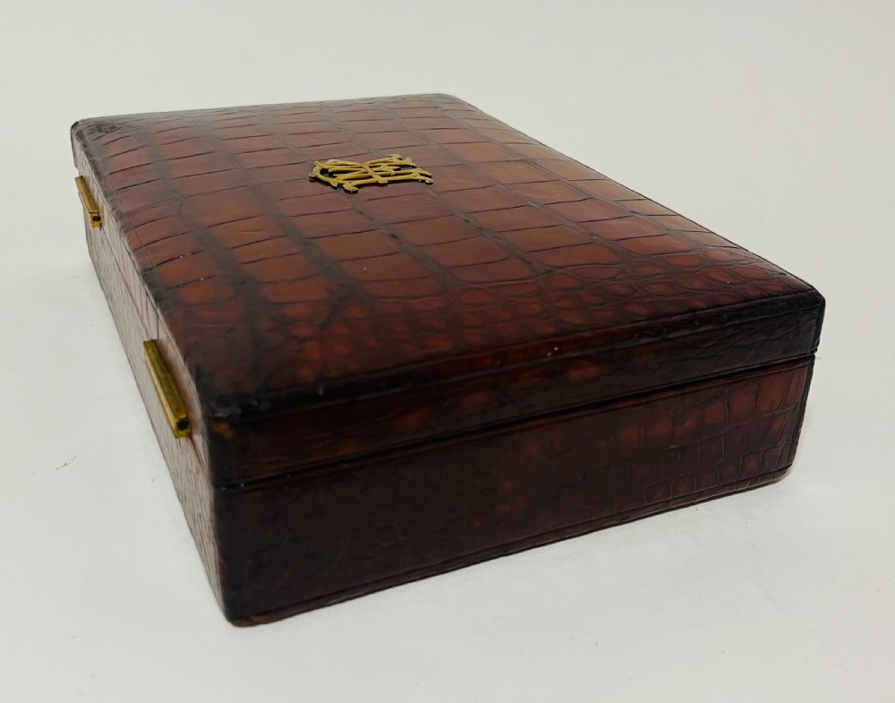 Antique Crocodile Leather Jewellery Box View IX