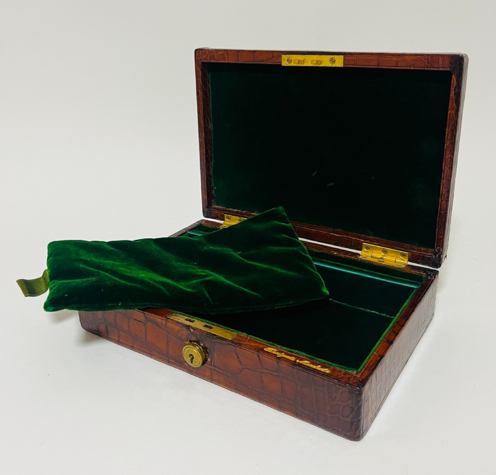 Antique Crocodile Leather Jewellery Box View XII