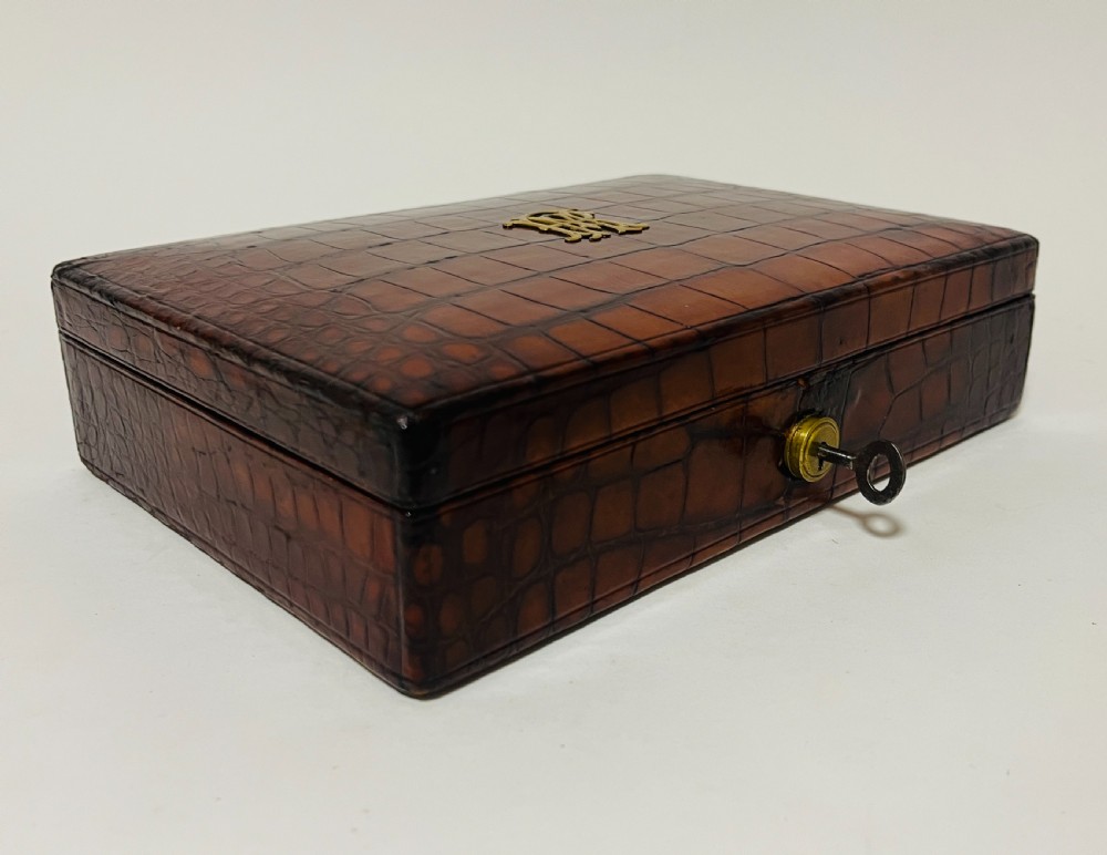 Antique Crocodile Leather Jewellery Box View XVIII