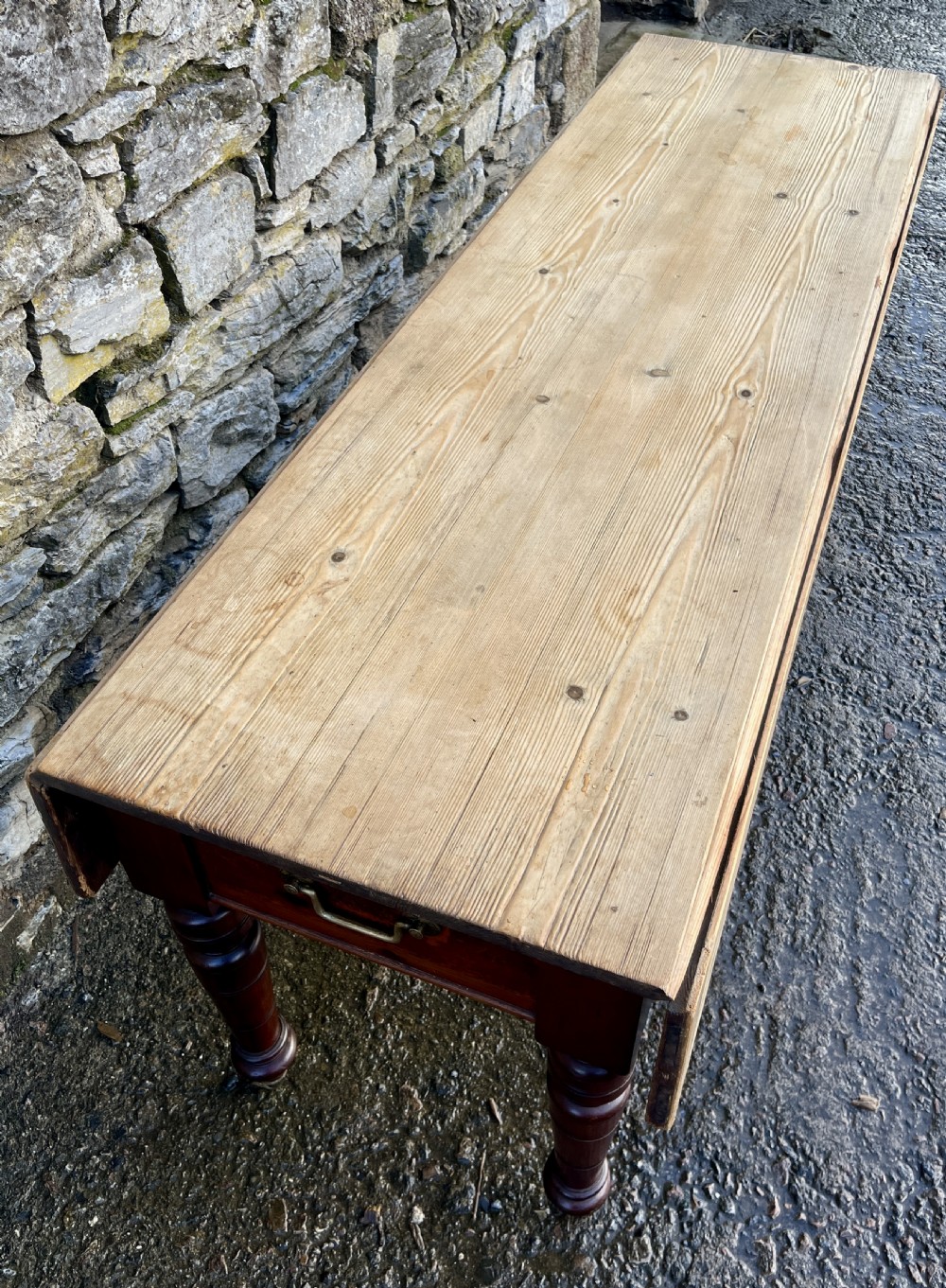 Antique Pine Drop Leaf Farmhouse Table View IV