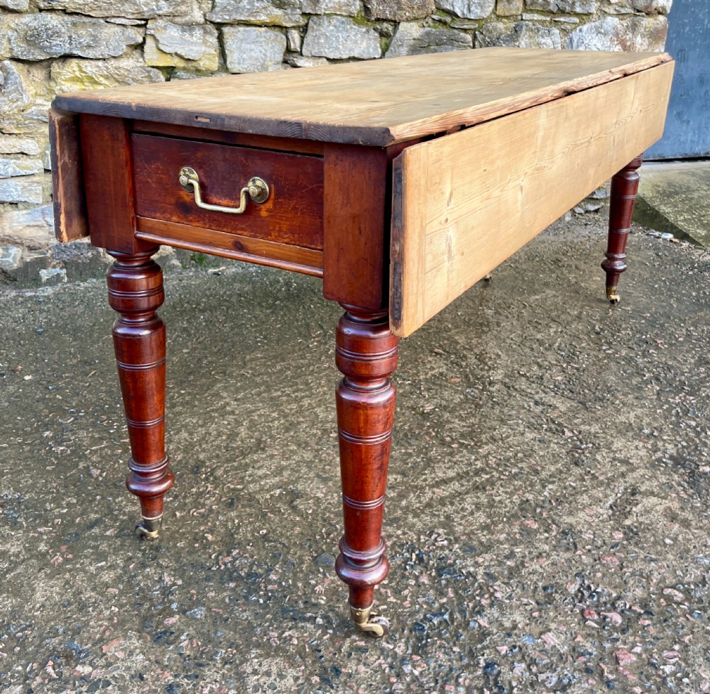 Antique Pine Drop Leaf Farmhouse Table View XI