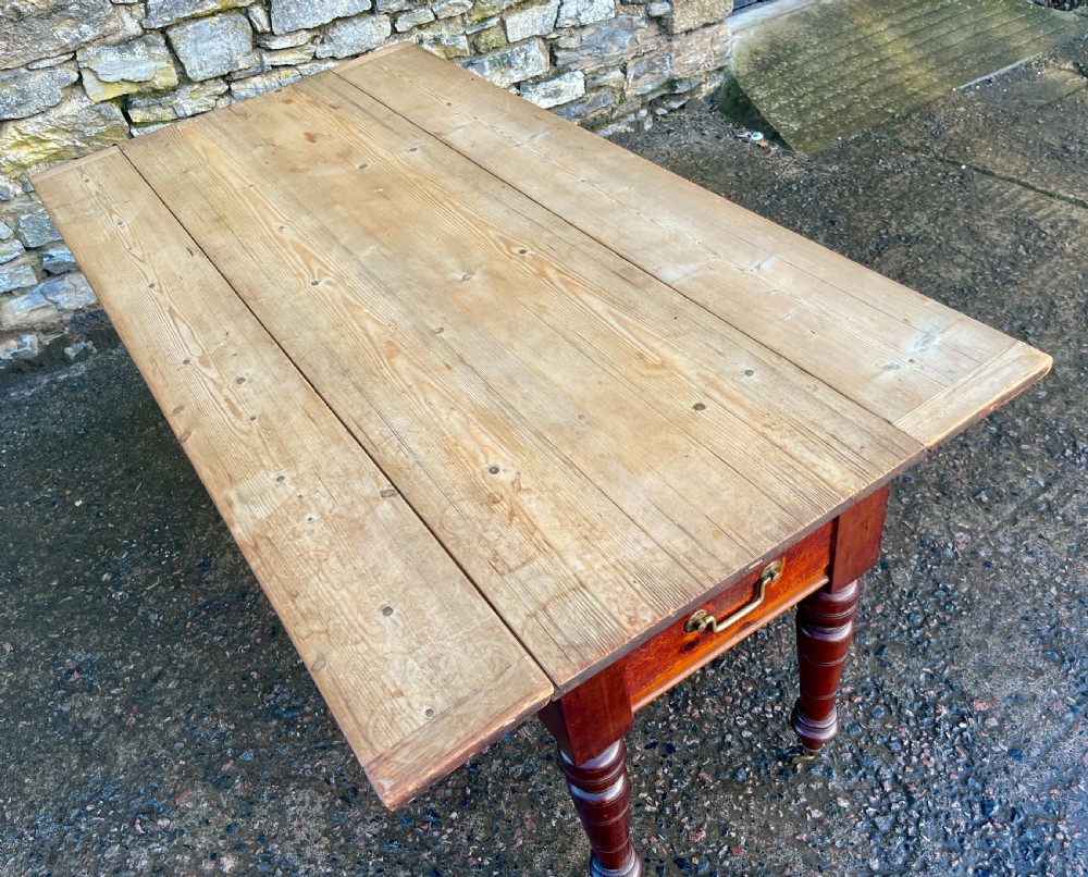 Antique Pine Drop Leaf Farmhouse Table View XII