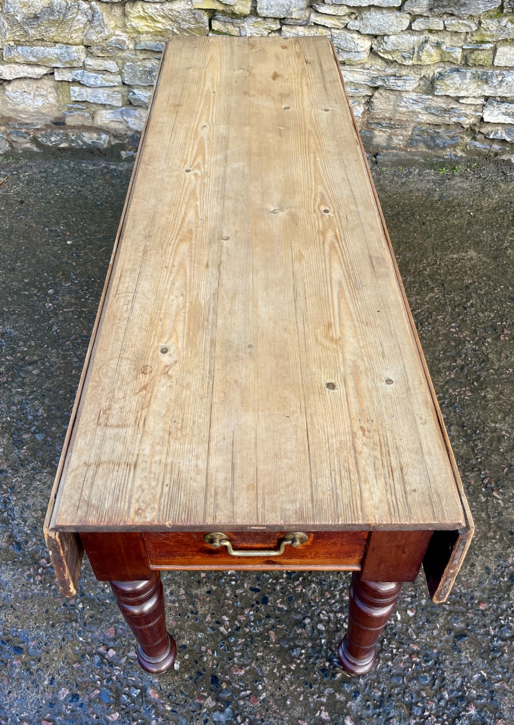 Antique Pine Drop Leaf Farmhouse Table View XVIII