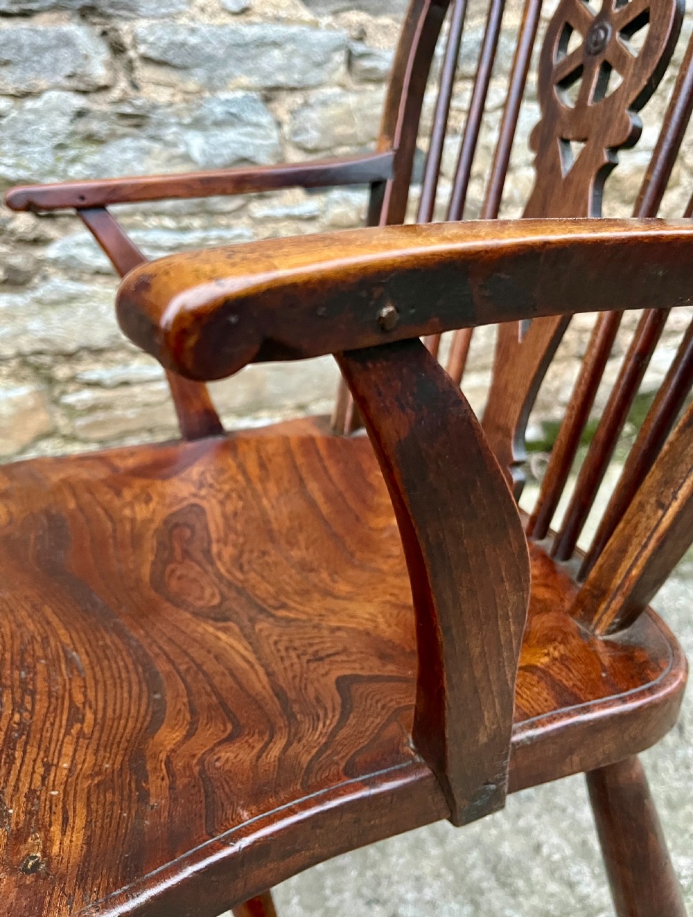 Antique Elm Wheelback Carver Chair View VII