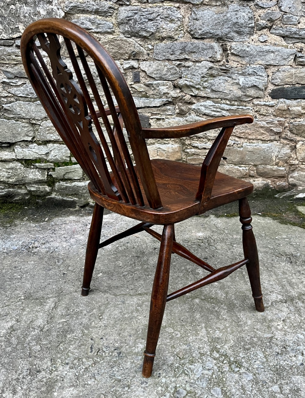 Antique Elm Wheelback Carver Chair View XIV