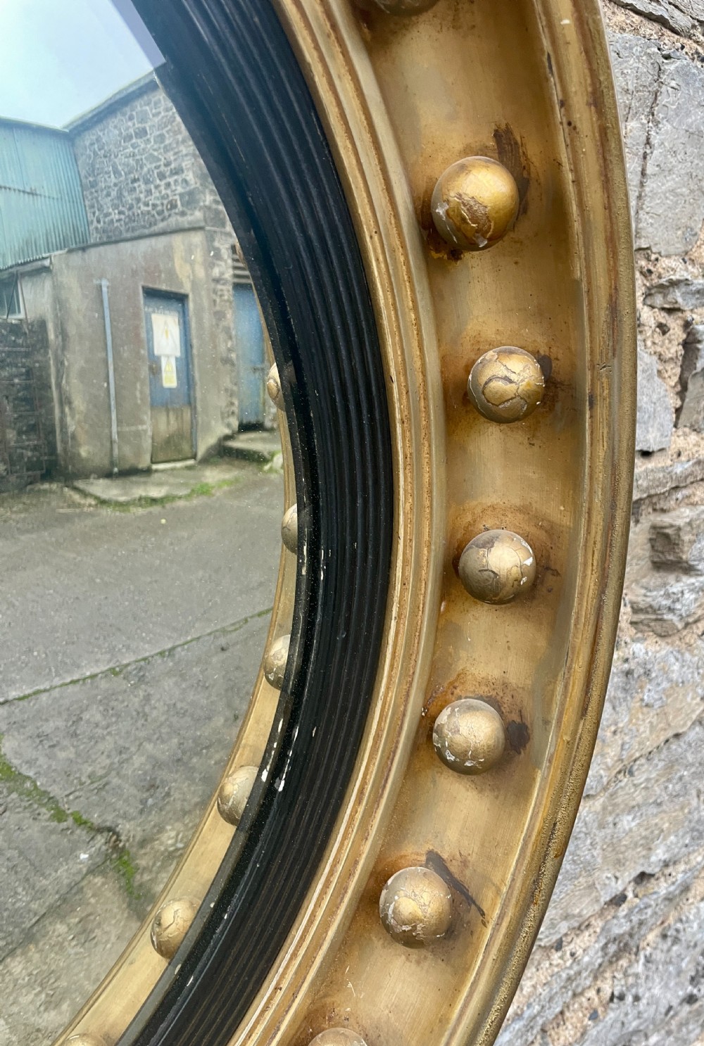 Large Antique Gilt Convex Mirror View VIII