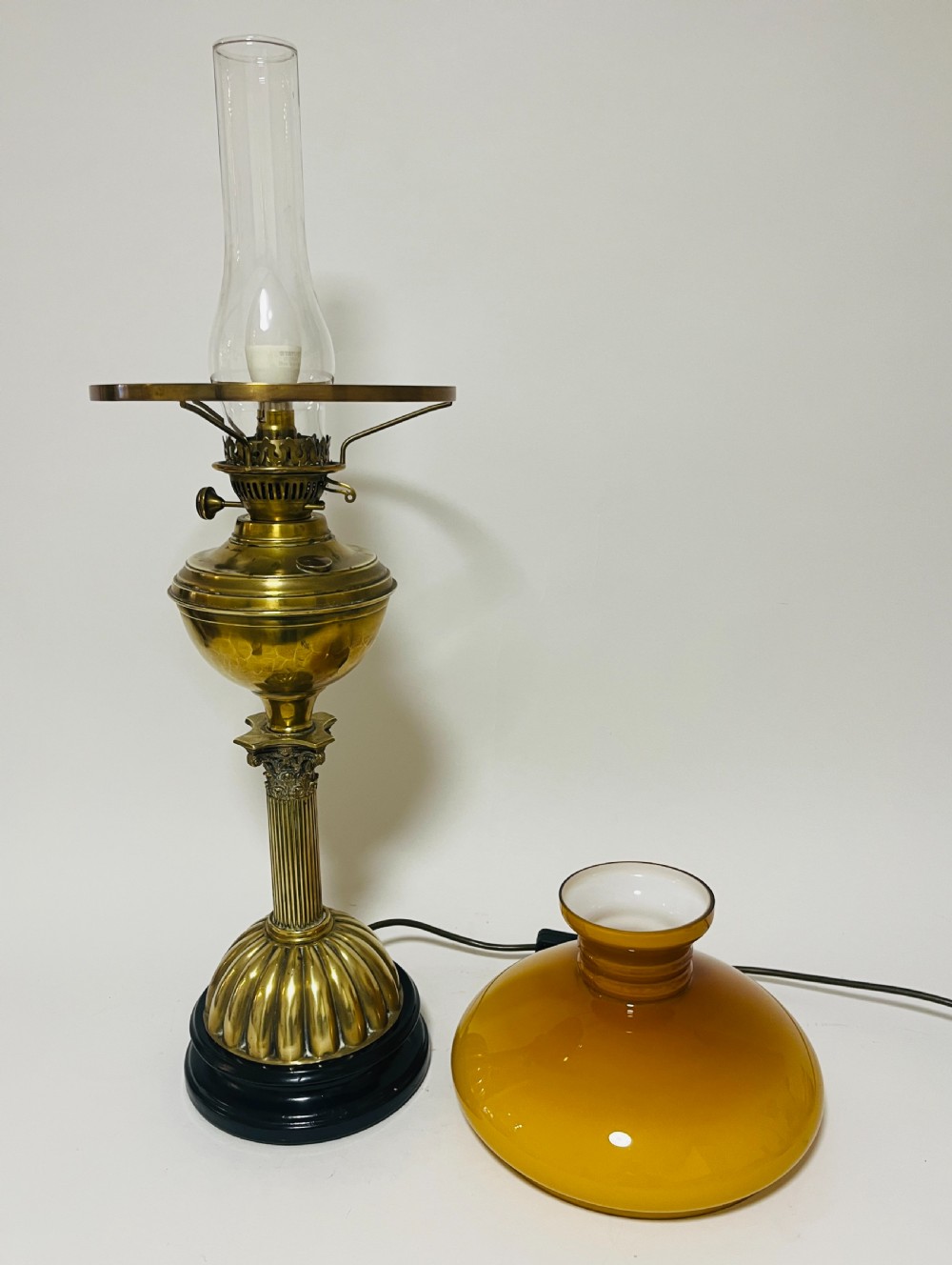Victorian Brass Oil Lamp Converted to Electric View VI
