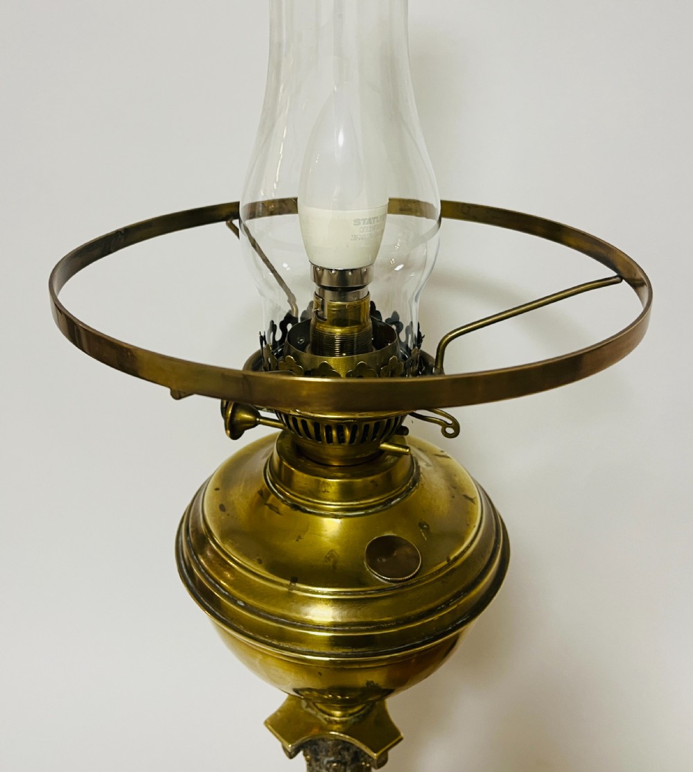 Victorian Brass Oil Lamp Converted to Electric View VIII