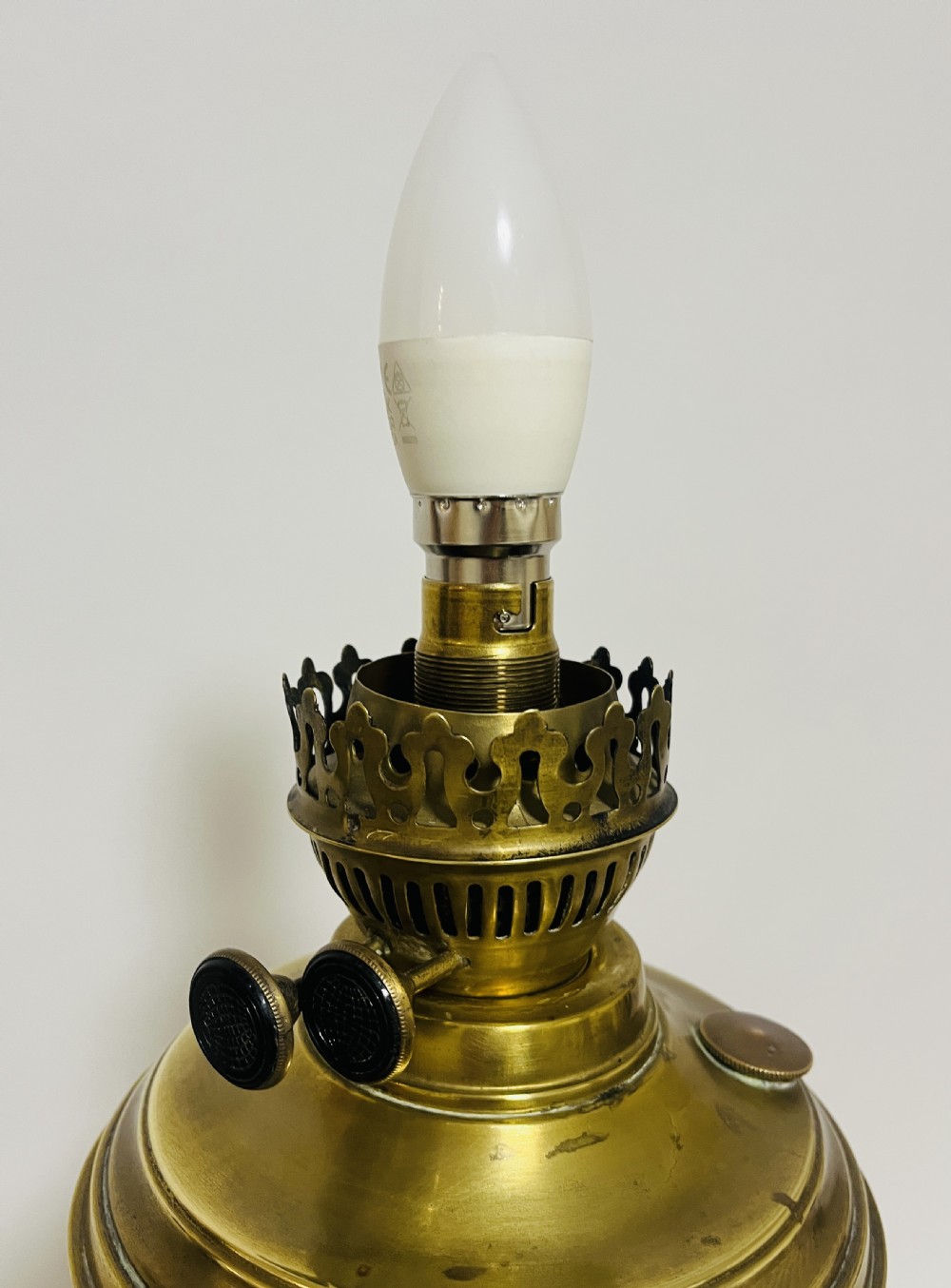 Victorian Brass Oil Lamp Converted to Electric View IX