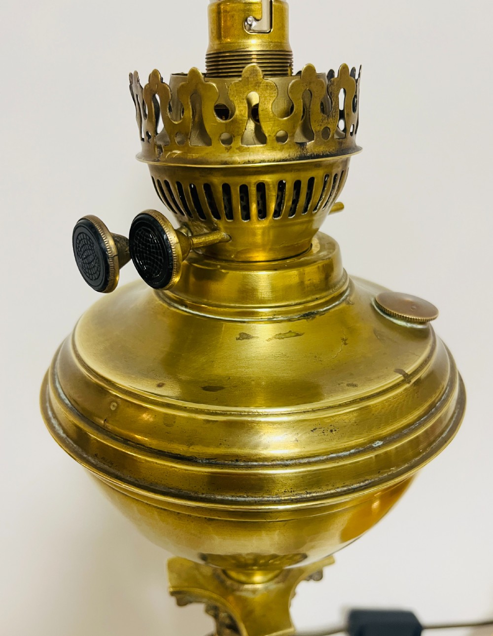 Victorian Brass Oil Lamp Converted to Electric View X