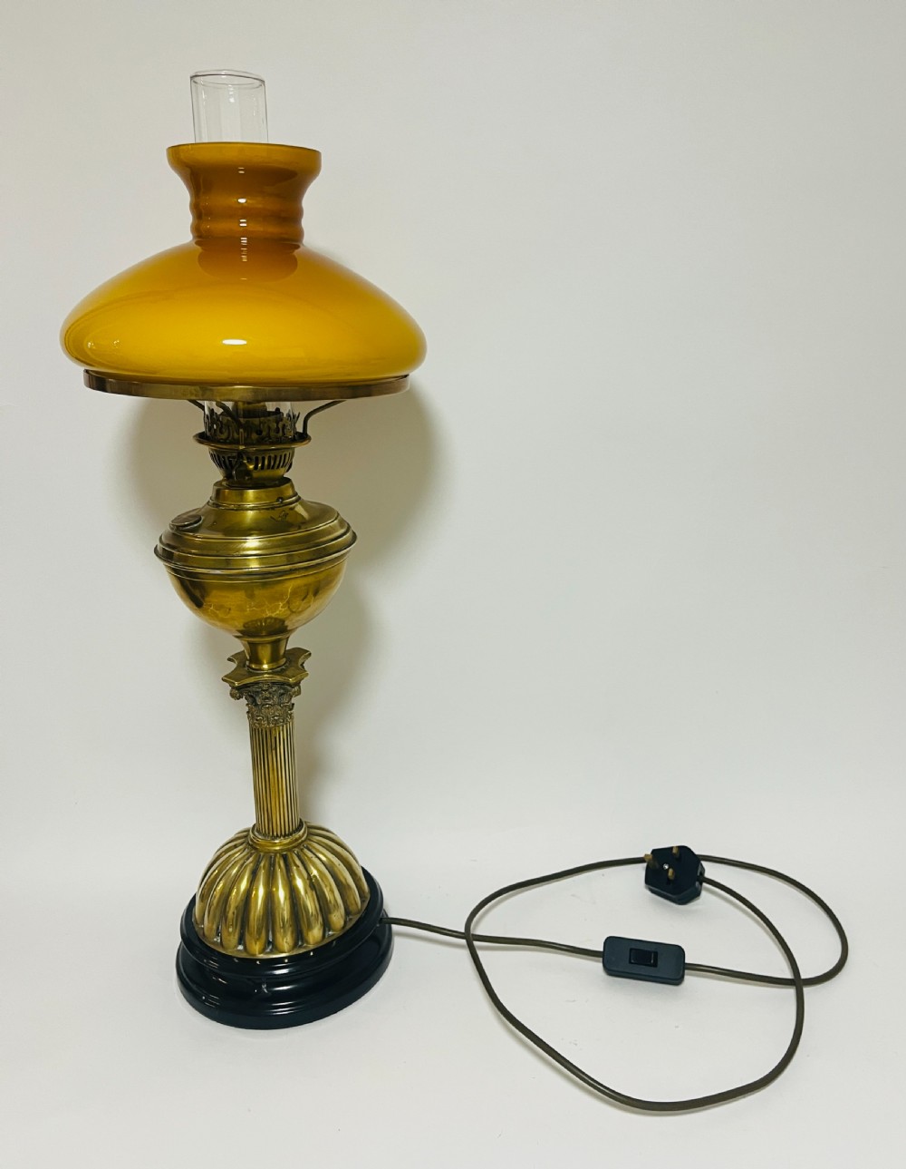 Victorian Brass Oil Lamp Converted to Electric View XII
