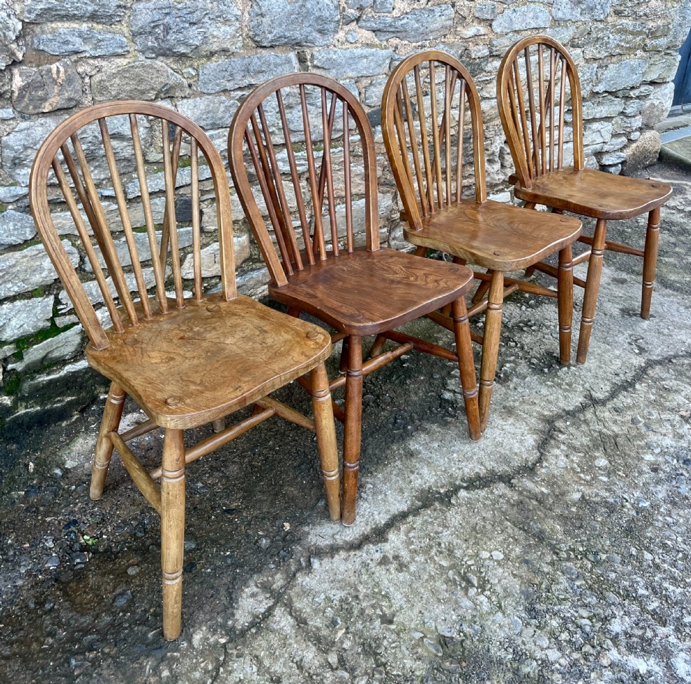 Set of 4 Antique War Department Elm Hoop Back Chairs