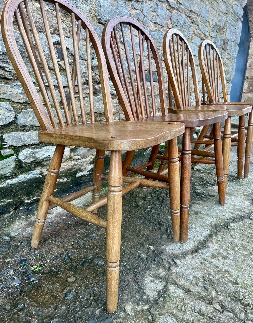 Set of 4 Antique War Department Elm Hoop Back Chairs View V