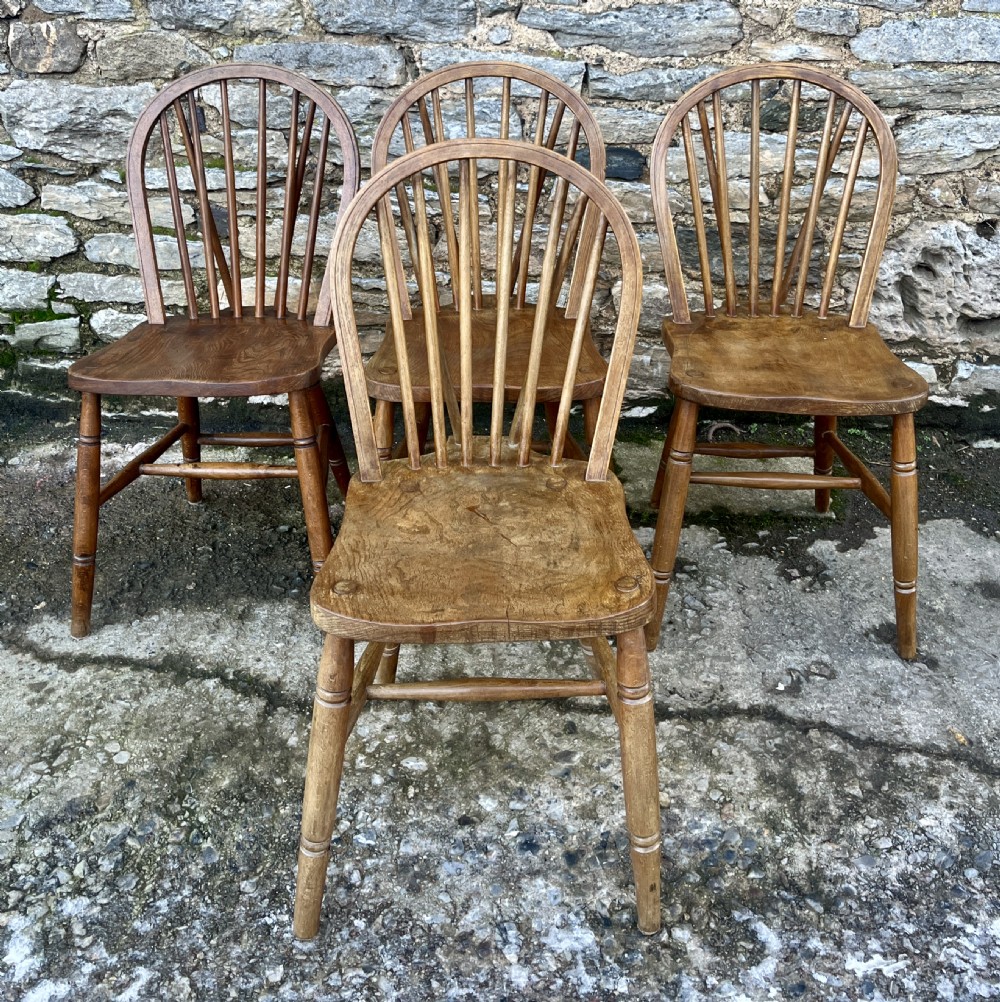 Set of 4 Antique War Department Elm Hoop Back Chairs View VII