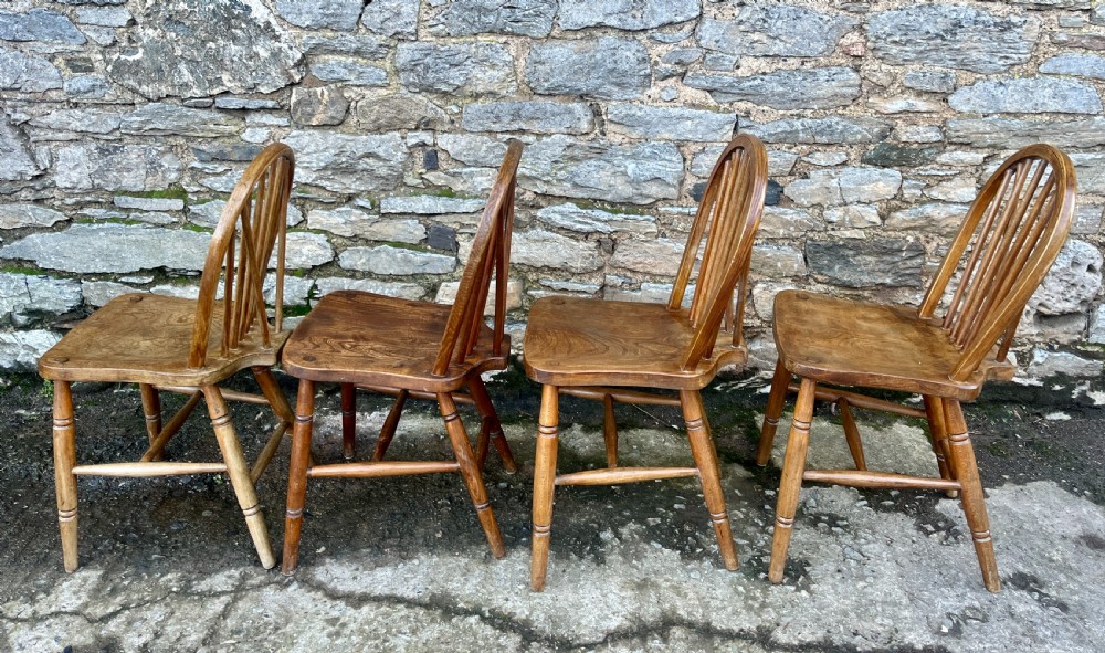 Set of 4 Antique War Department Elm Hoop Back Chairs View VIII