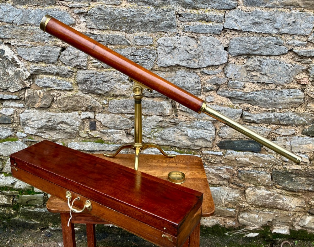 Victorian Mahogany & Brass Library Telescope by Bate of London View XIII