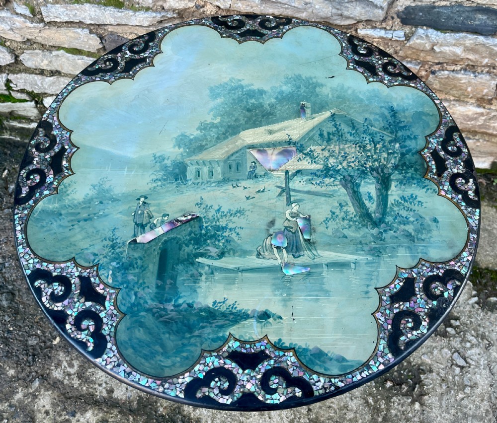 Victorian Hand Painted Tilt Top Table with Mother of Pearl Inlay View III