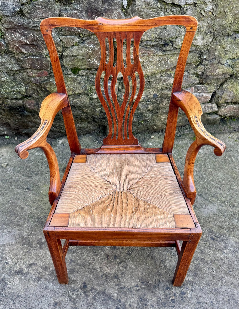 Georgian Elm Rush Seat Carver Chair View II