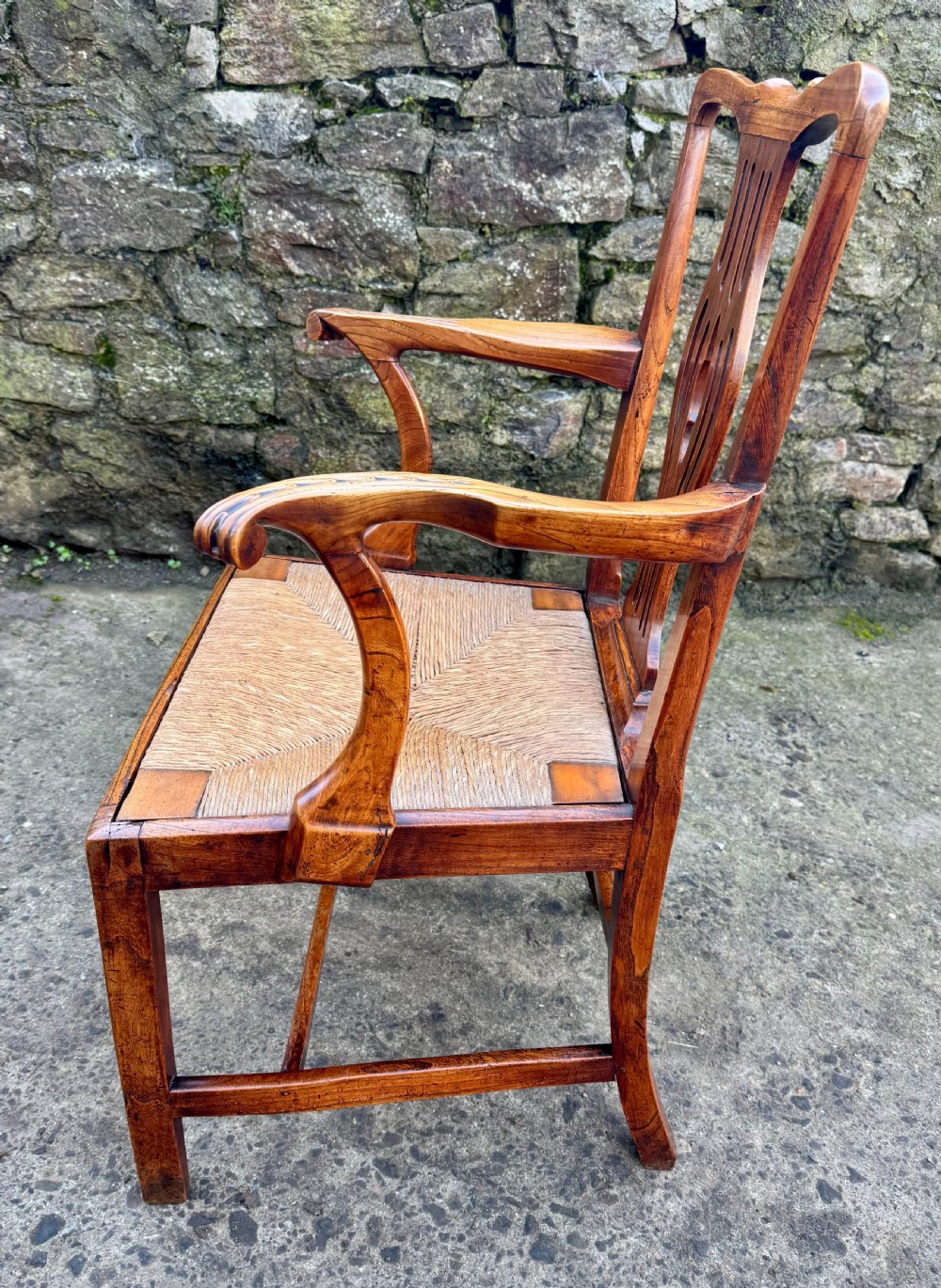 Georgian Elm Rush Seat Carver Chair View V