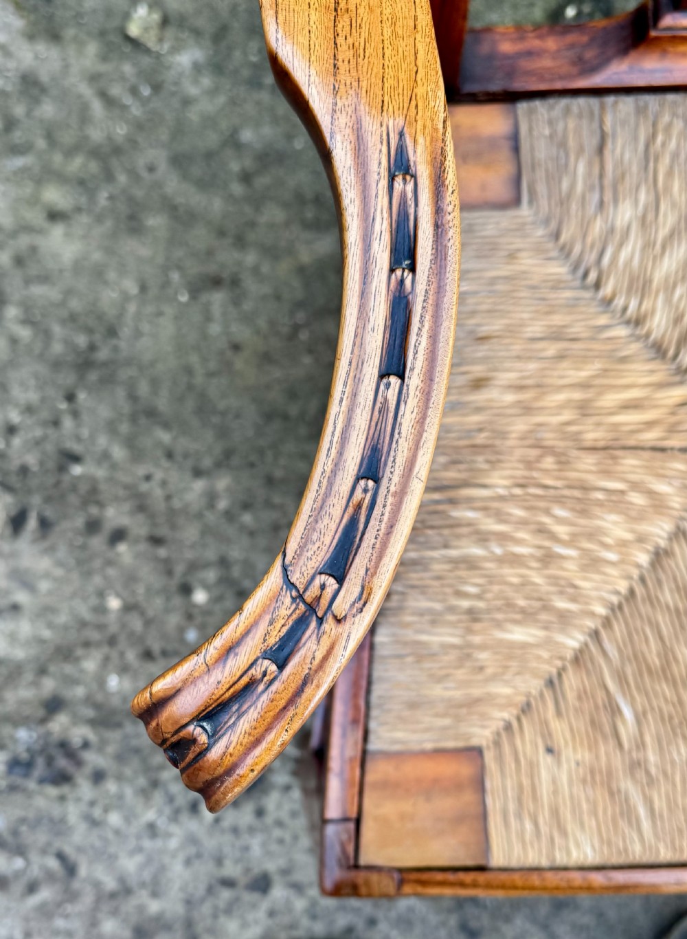 Georgian Elm Rush Seat Carver Chair View VI