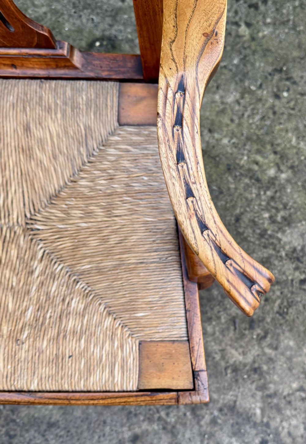Georgian Elm Rush Seat Carver Chair View IX