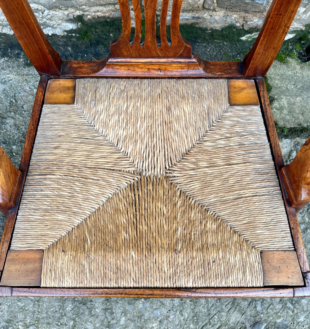 Georgian Elm Rush Seat Carver Chair View X