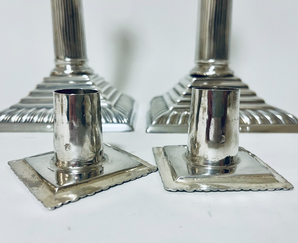 Pair of Georgian Silver Corinthian Column Candlesticks View VI