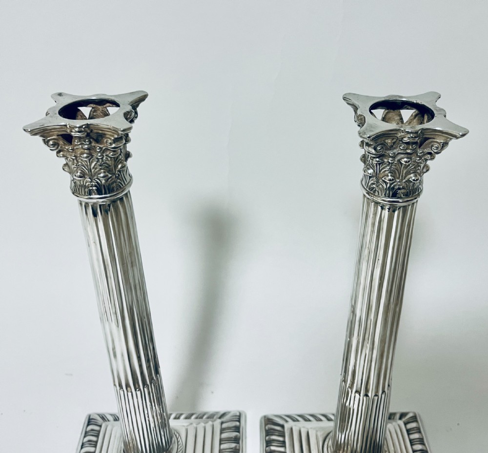 Pair of Georgian Silver Corinthian Column Candlesticks View VII
