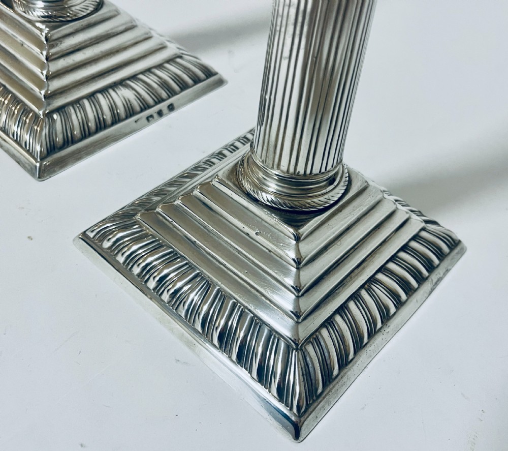 Pair of Georgian Silver Corinthian Column Candlesticks View VIII