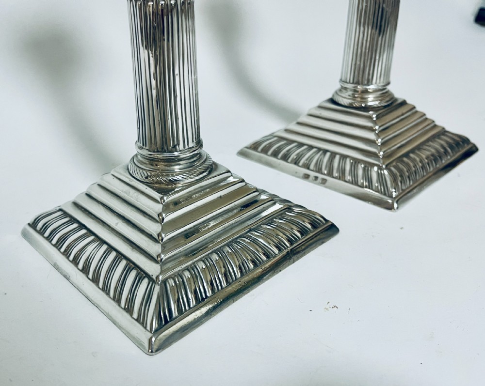 Pair of Georgian Silver Corinthian Column Candlesticks View IX