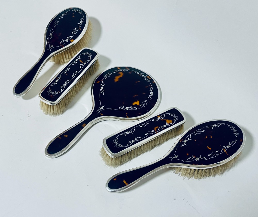 5-Piece Art Deco Tortoiseshell and Silver Vanity Set
 View II