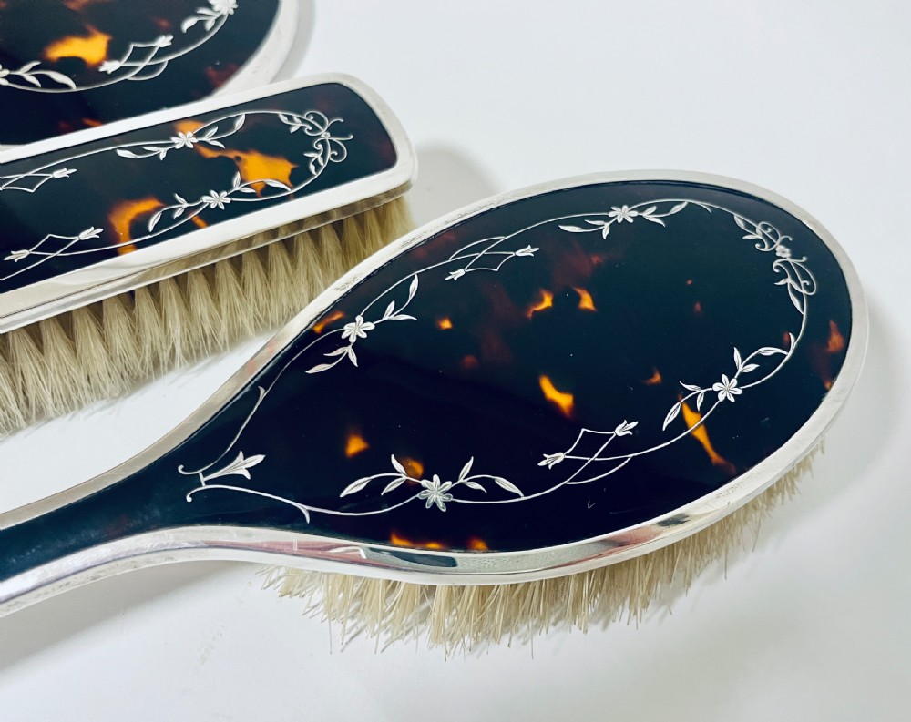 5-Piece Art Deco Tortoiseshell and Silver Vanity Set
 View III
