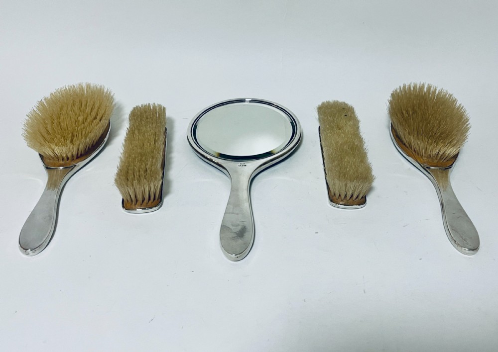 5-Piece Art Deco Tortoiseshell and Silver Vanity Set
 View V