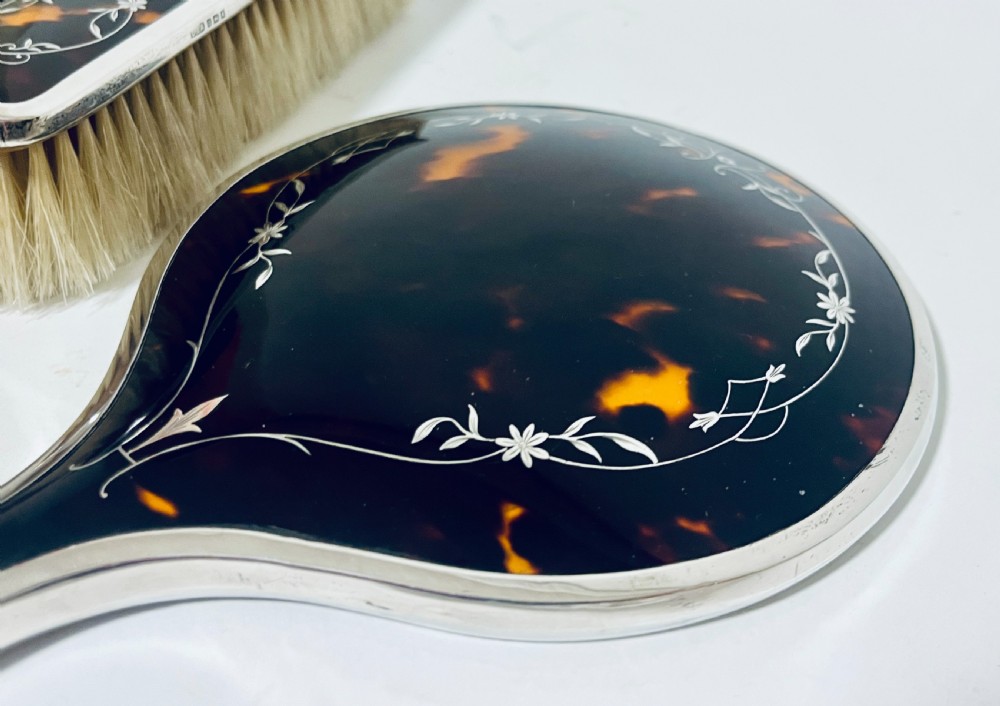 5-Piece Art Deco Tortoiseshell and Silver Vanity Set
 View X