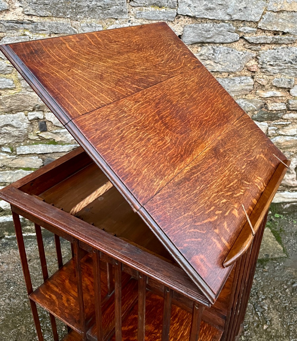 Antique Oak Revolving Bookcase View IX