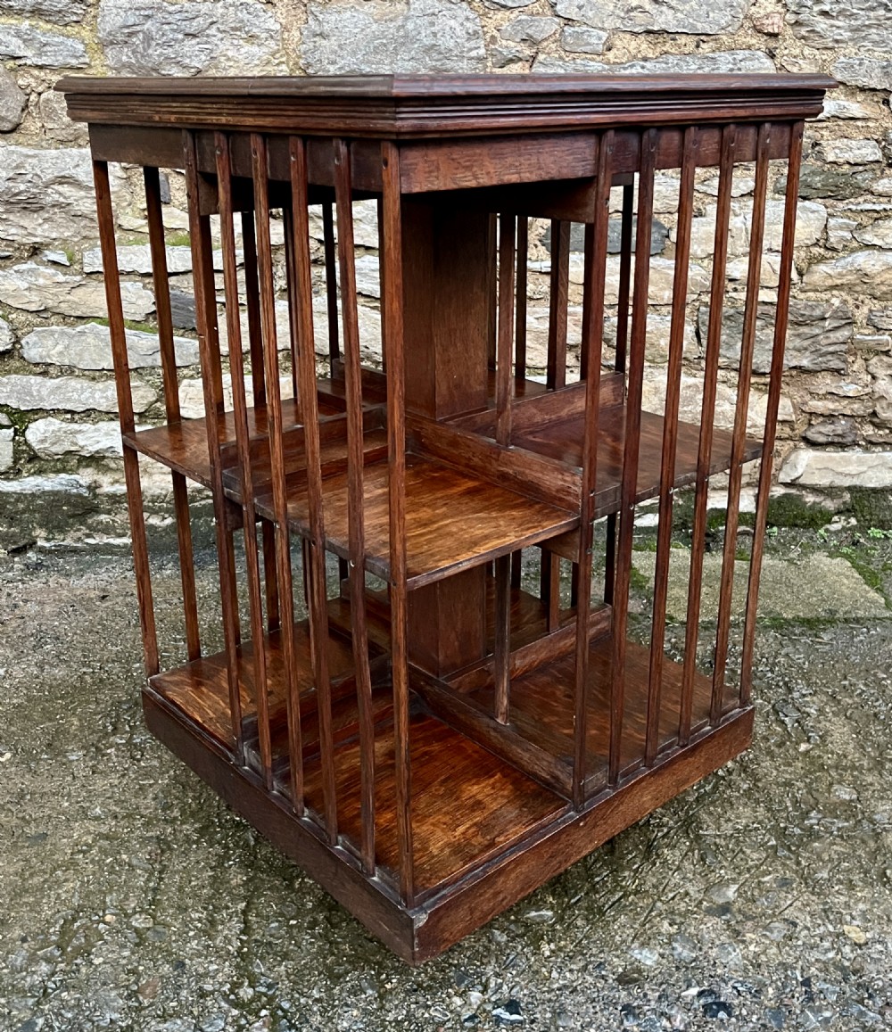 Antique Oak Revolving Bookcase View XIV