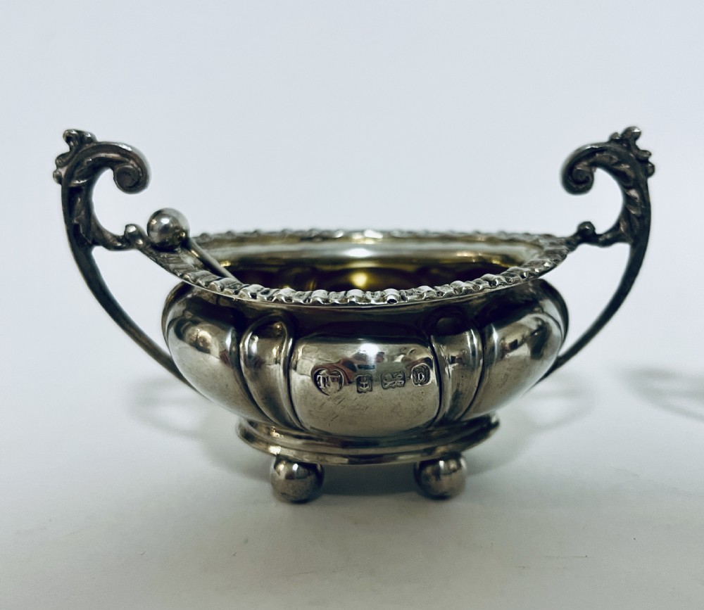 Pair of Antique Silver Salts and Spoons View IV