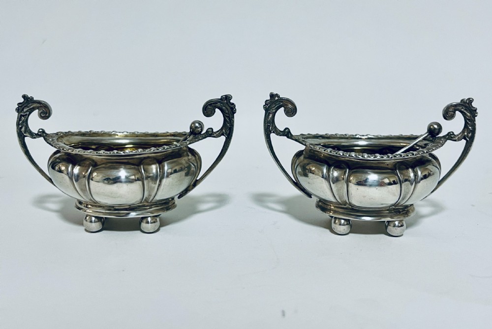Pair of Antique Silver Salts and Spoons View V