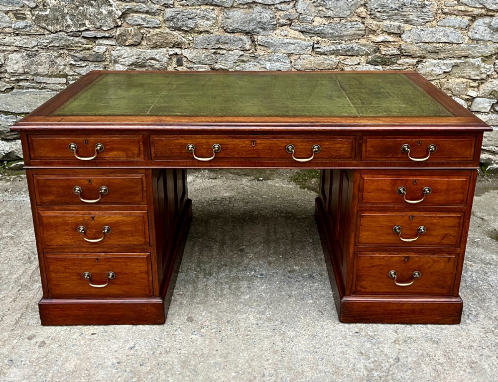 Large Edwardian Mahogany Pedestal Desk