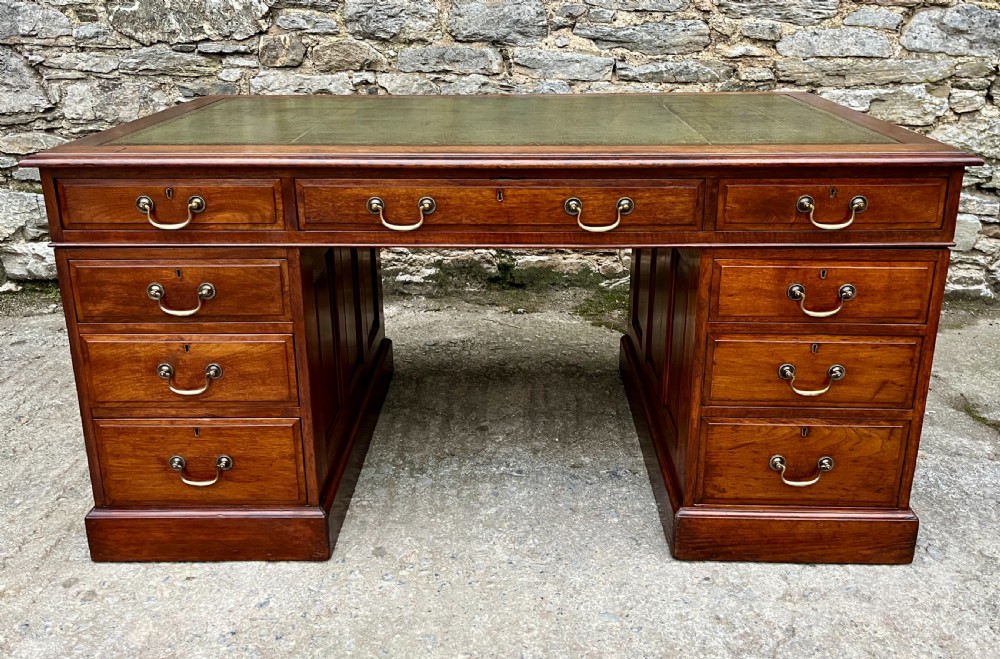 Large Edwardian Mahogany Pedestal Desk View II