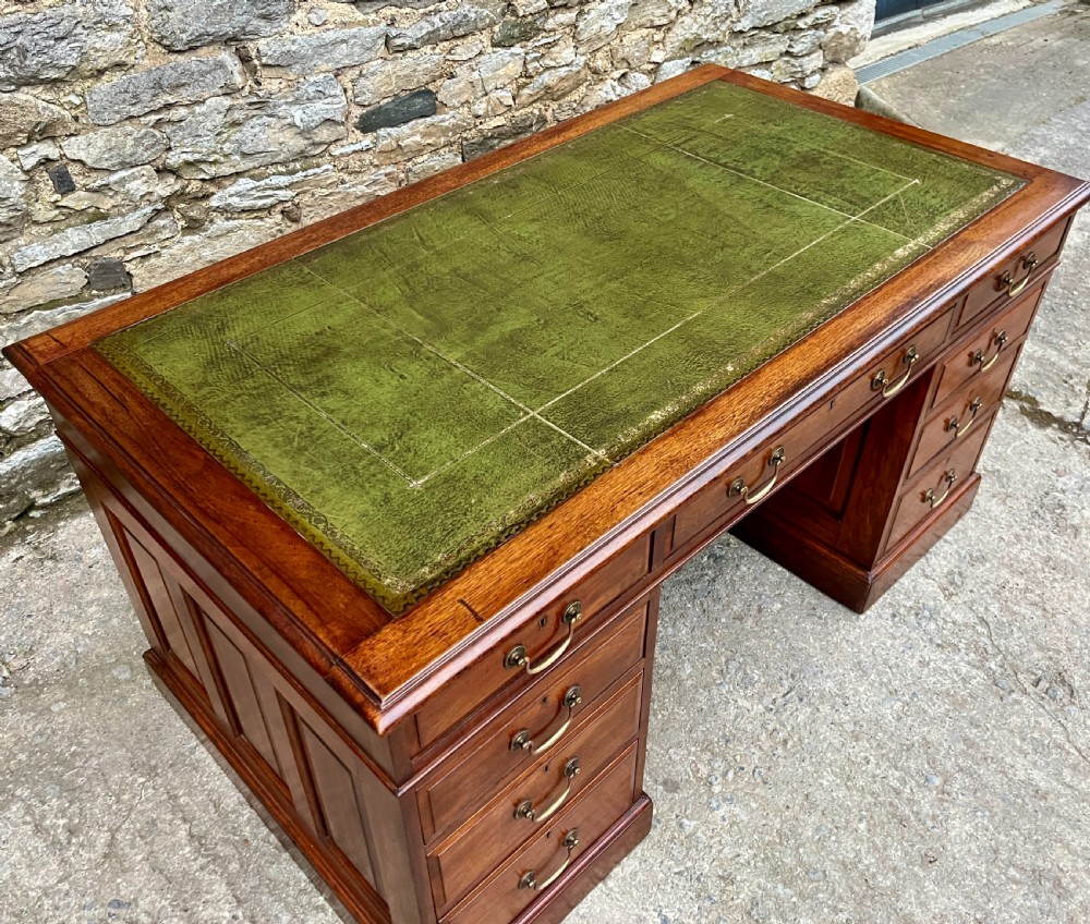 Large Edwardian Mahogany Pedestal Desk View VIII