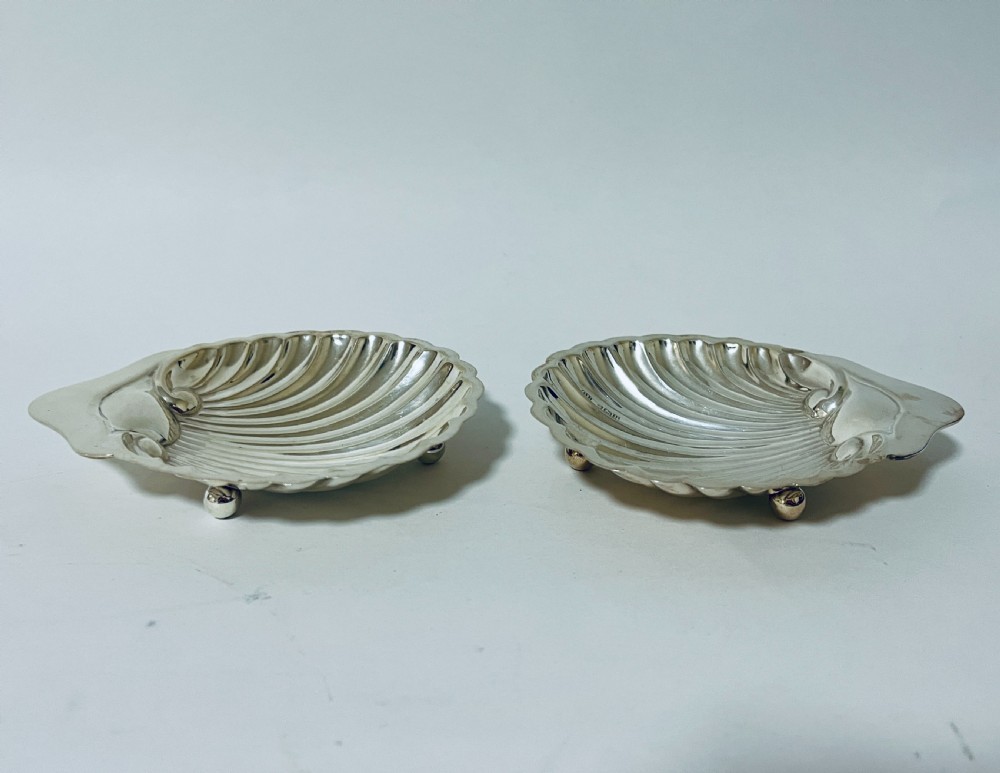 Pair of Antique Silver Shell Shaped Butter Dishes View II
