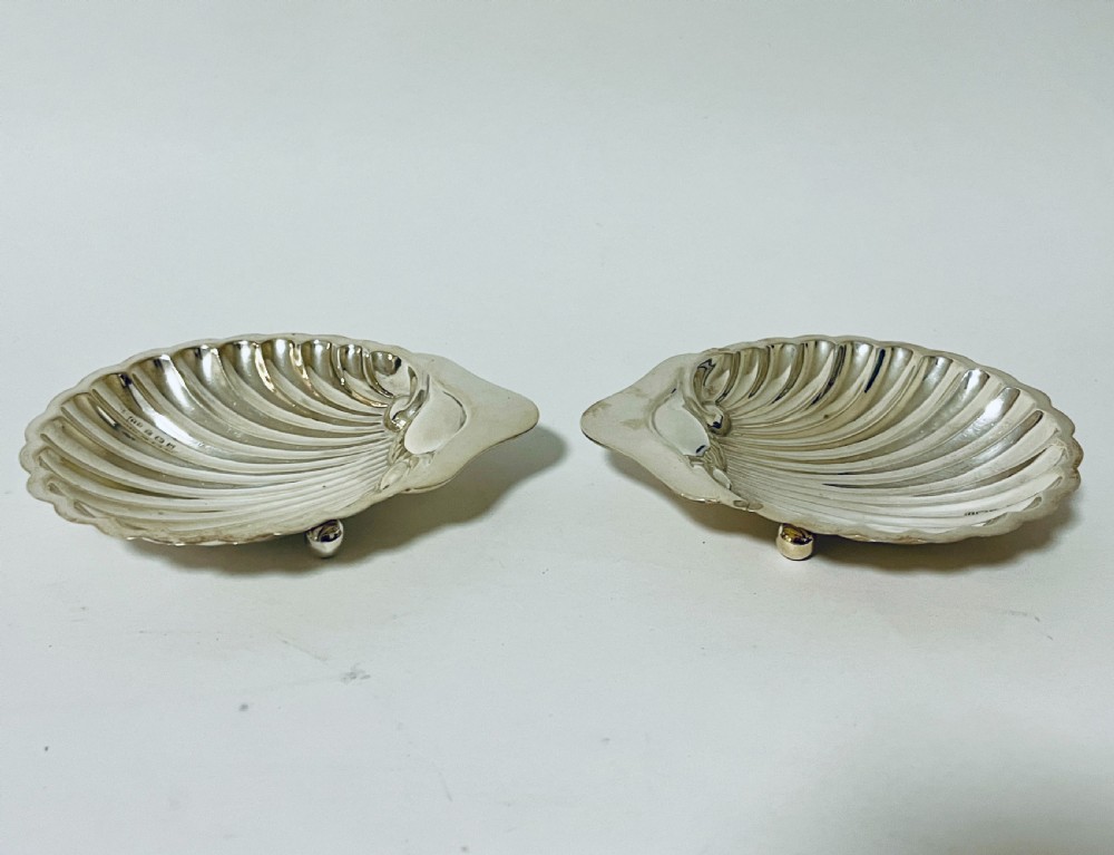 Pair of Antique Silver Shell Shaped Butter Dishes View IV