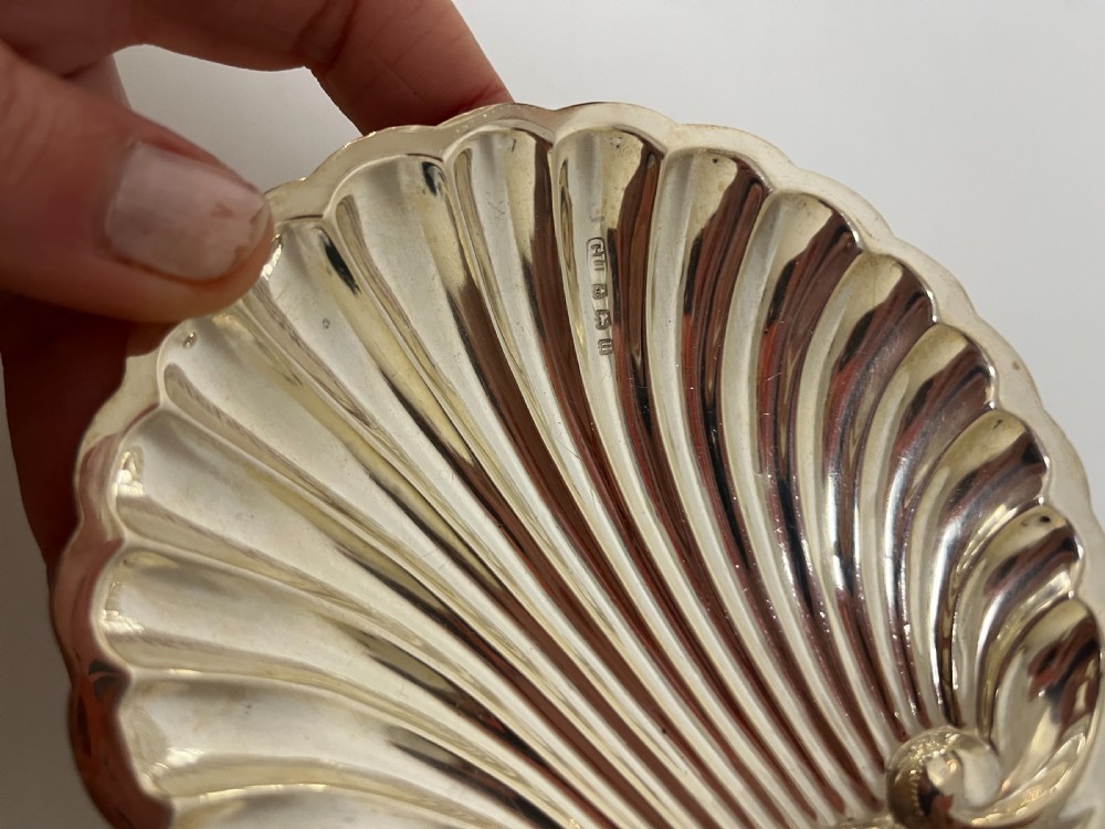 Pair of Antique Silver Shell Shaped Butter Dishes View V