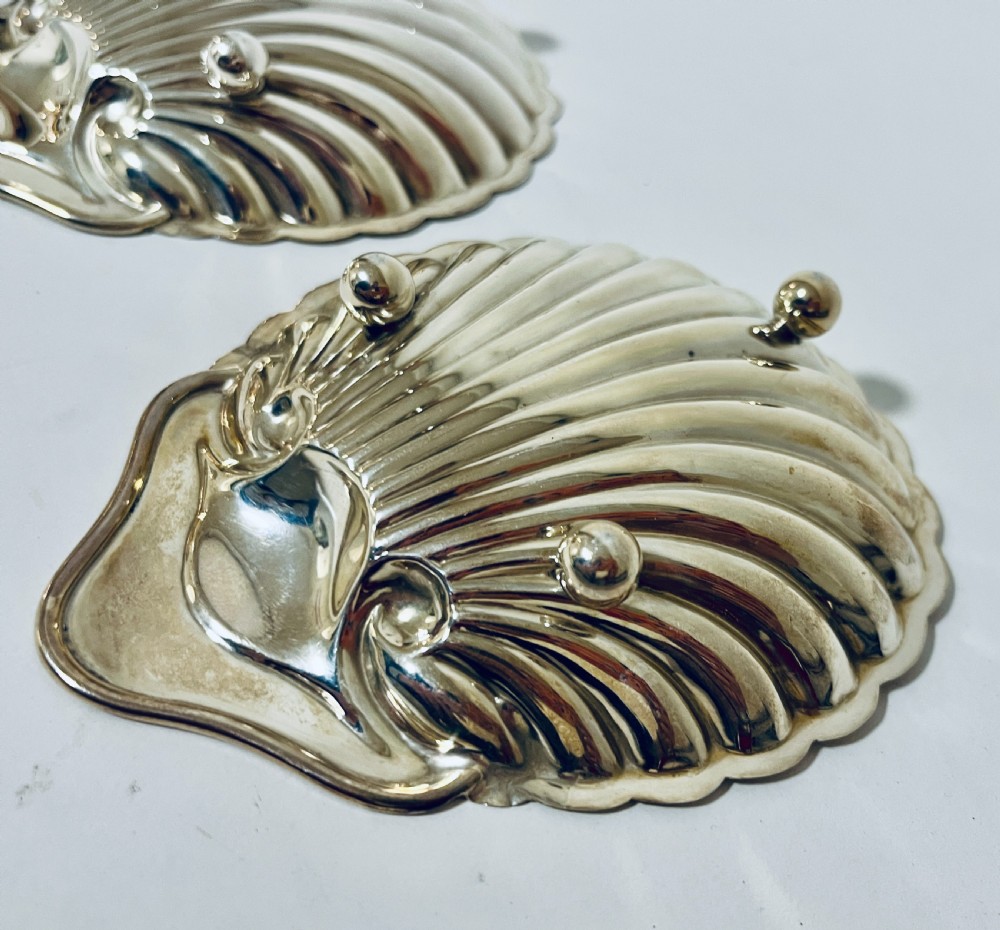 Pair of Antique Silver Shell Shaped Butter Dishes View XI