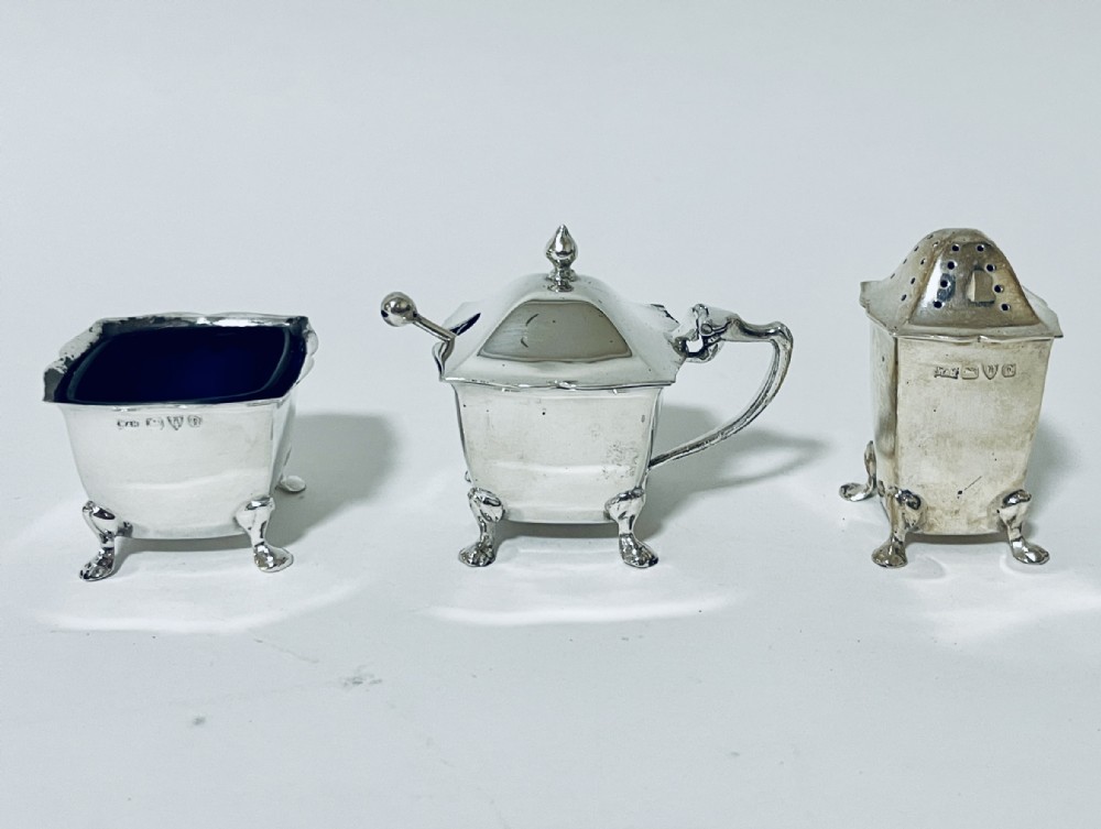 Antique Silver 3 Piece Cruet Set